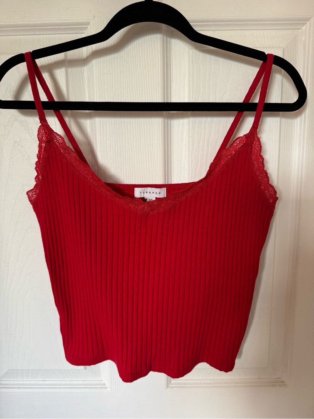 Size L, Urban Outfitters Red Lace-Trim Ribbed Cami Top